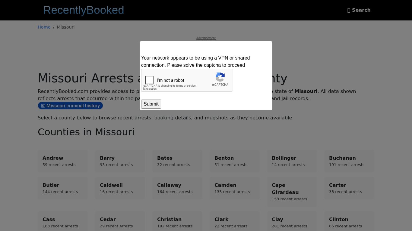 Recent bookings, Arrests, Mugshots in Missouri - Recently Booked